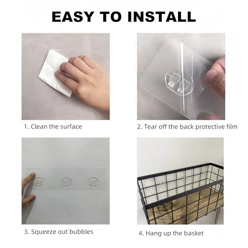 TIEYIPIN Black Metal Wire Storage Baskets with Wood Bottoms, Bathroom Storage Organizer Basket Bins, Set of 2 - Includes 2 Bonus Adhesive Hooks for Easy Wall Mounting
