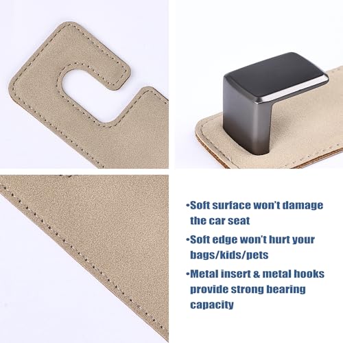 Amooca Car Seat Back Hook Universal Auto Storage Hanger Suede with Metal Car Seat Organizer for Handbag Purse Coat Umbrellas Grocery Bags 2 Pack Beige - color: Beige