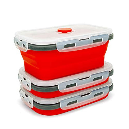 CARTINTS Set of 3 Collapsible Food Storage Containers with Lids, Collapsible Silicone Bowls, Silicone Lunch Containers, For Meal Prep, Camping, Travel, Microwave and Freezer Safe,500ml,Red - color: red