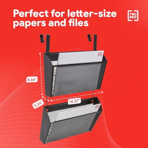 Staples TRU RED Mesh Letter Wall File, 1 - Pocket Hanging Organizer, Black, 2-Pack - Wall - Mounted Office, Door and Cubicle File Holder - style: 2 Pack
