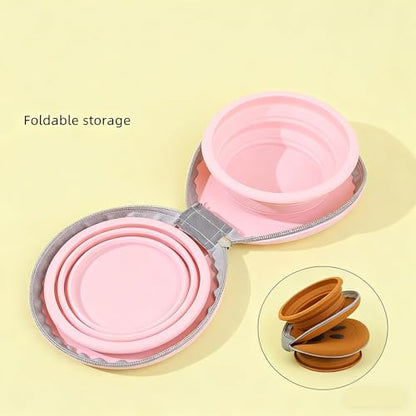 Collapsible Dog Bowls,2-in-1 Pet Bowls with Zipper Carrying Case and Carabiner Clip for Traveling Hiking Camping Walking,Pink - color: Pink