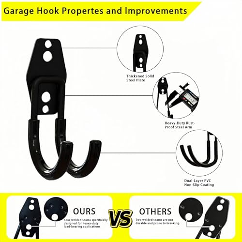 4 Pack Garage Hooks Heavy Duty, Steel Utility Ladder Hooks for Hanging Tools,Bikes, Hoses and Ropes - Wall Mount Organizer with Anti-Slip Coating（2.8in）