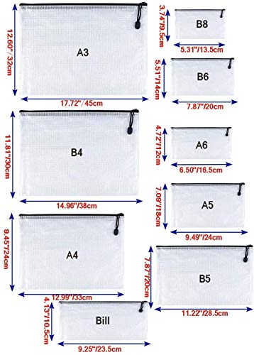 Oaimyy-A6(6"x 4.5"), Mesh Zipper Pouch Document Folders Bag Plastic Zip File Folders for School Office Supplies, Travel, Organizing Storage-Black,6 Pcs - size: A6