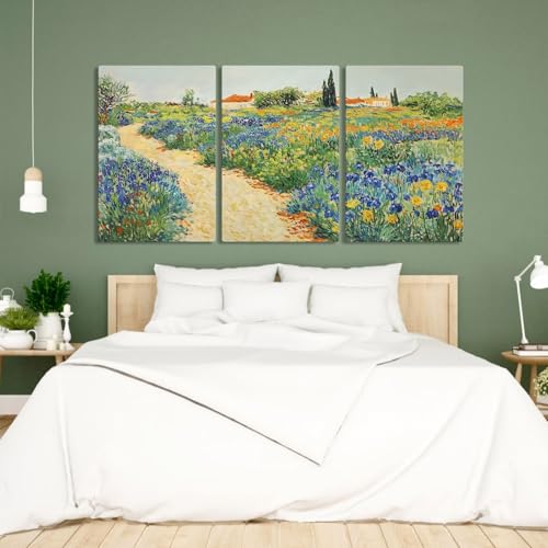 Vincent Van Gogh Garden in Arles Canvas Wall Art, Garden at Arles Canvas Print, Vintage Flower Prints, Wall Art Set of 3, Nature Wall Decor, Wall Decorations for Living Room, Bedroom (24" x 36" x 3 pcs) - size: 24" x 36" x 3 pcs