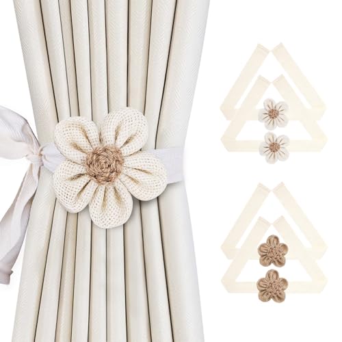 SRG Curtain Tiebacks for Curtains 4 Pack, Decorative Curtain Holdbacks for Drapes, Handmade Tie Backs No Drilling for Home Bedroom Window Decor – Sunflower Khaki - color: Sunflower Khaki