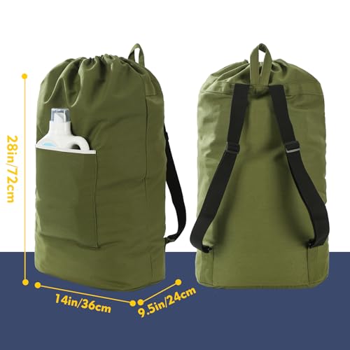 Canvas Laundry bag, Washable Laundry backpack, Adjustable Straps, Large Front Pocket, Drawstring Closure (ARMY GREEN, X-Large) - color: ARMY GREEN, size: X-Large