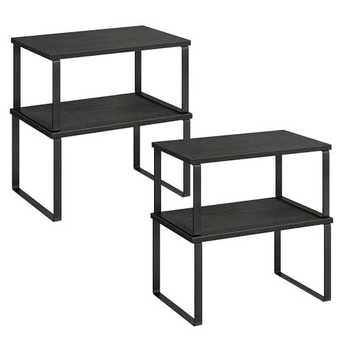 SONGMICS Cabinet Organizer Shelf, Set of 4 Kitchen Counter Shelves, Kitchen Storage, Spice Rack, Stackable, Expandable, Metal and Engineered Wood, Ink Black and Ebony Black UKCS027B01 - color: Ink Black + Ebony Black, size: 11.7"W