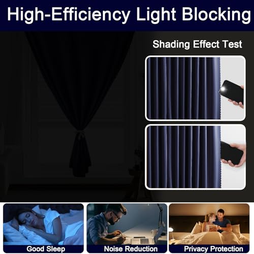 Adhesive Curtain - No Drilling, No Rod, Easy to Install Blackout Curtains for Window Blinds,Bedroom(Navy Blue 35 * 71in-1P) - color: Navy Blue, size: 35"W x 71"L (Pack of 1)