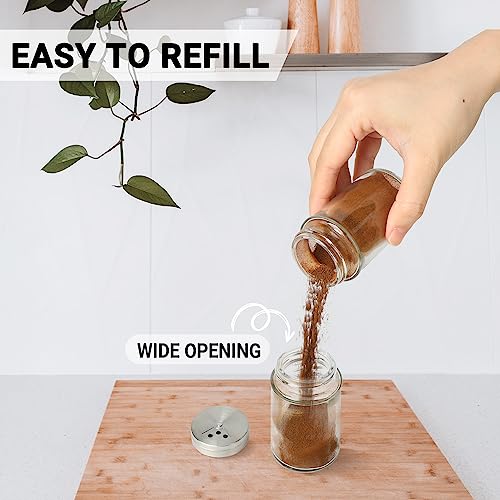 Segarty Spice Jars, 3 Pack 3 oz Spice Bottles with Shaker Lids, Glass Empty Seasoning Containers with Adjustable Pour Holes for Kitchen Spice Storage Stainless Steel Flow Top Salt and Pepper Shakers - size: 3oz / 80ml