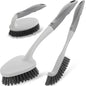 3 Pack Heavy Duty Scrub Brush Set for Household Use, Long Scrub Brush, Handheld Scrub Brush, and Crevice Brush with a Scraper Head for Cleaning Bathroom, Tile, Grout, Tub, Floor, Sink