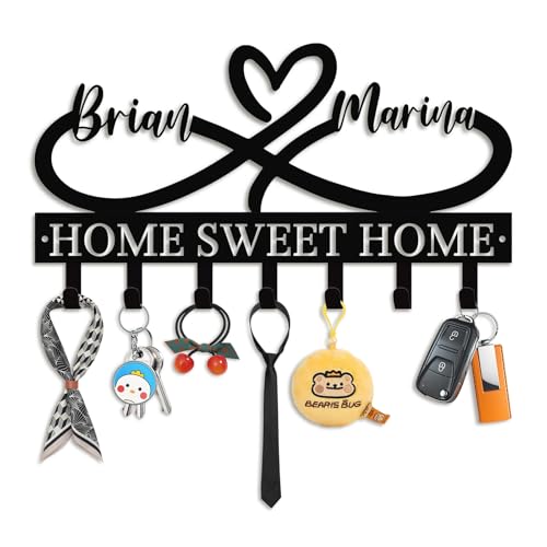Personalized Key Holder for Wall - Custom Couple's Name with Love Symbol - Metal Key Holde Wall Mount Hooks for Bedroom Entryway, Couples Gifts, Home Sweet Home Decor (03-Love) - color: 03-Love