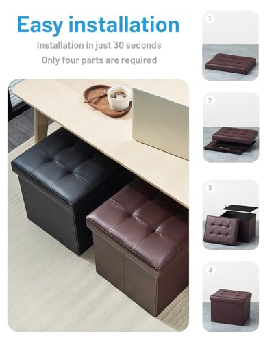 Bsketa Storage Ottoman Foot Rest Stool, Small Leather Storage Ottomans Bench, Folding Foot Stool with Handles Lid, Foot Rest Under Desk for Living Room Bedroom, 17x13x13 in, Brown - color: Brown-1 Pack