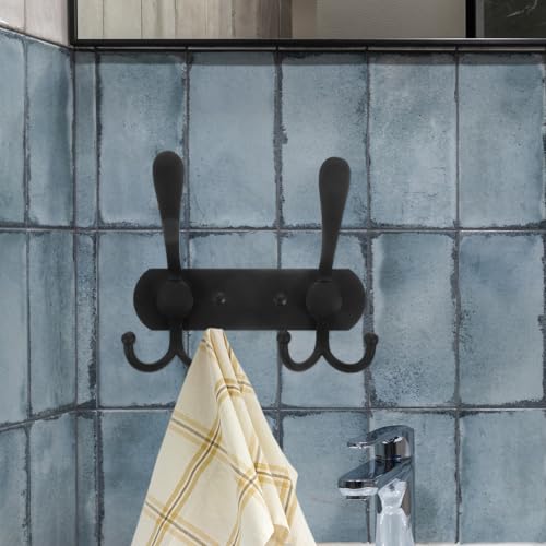 BESPORTBLE Multi-Functional Wall Mounted Storage Hooks, Black Triple Head Utility Hook for Bathroom, Kitchen, Bedroom, Key Hanger and Towel Holder for Home Organization
