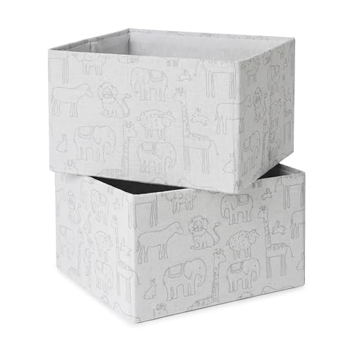 RGI Home Decorative Storage Bins, Set of 2 Rectangular Greyboard Zoo Animal Organizer Baskets for Nursery, 10" L x 9" W x 6" H, Foldable, Durable and Stylish Storage Solution, Vapor Blue on White - style: 2-Pack Zoo Nursery