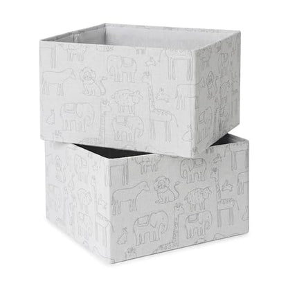 RGI Home Decorative Storage Bins, Set of 2 Rectangular Greyboard Zoo Animal Organizer Baskets for Nursery, 10" L x 9" W x 6" H, Foldable, Durable and Stylish Storage Solution, Vapor Blue on White - style: 2-Pack Zoo Nursery
