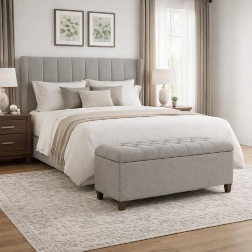 HomePop Ainsley 40" Storage Ottoman Bench - Gray Fabric - color: Gray Fabric