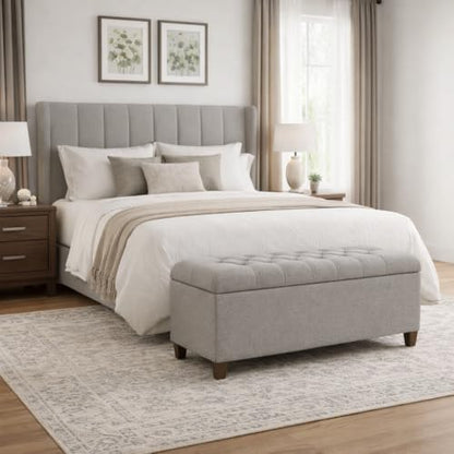 HomePop Ainsley 40" Storage Ottoman Bench - Gray Fabric - color: Gray Fabric