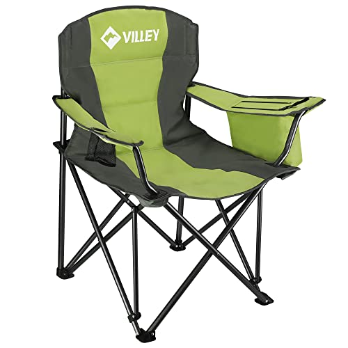 VILLEY Camping Chair, Oversized Folding Camp Chair, Portable Outdoor Chairs Support 400 LBS with Padded Seats, Cooler Bag, Cup Holder, Carry Bag, Green - color: Green