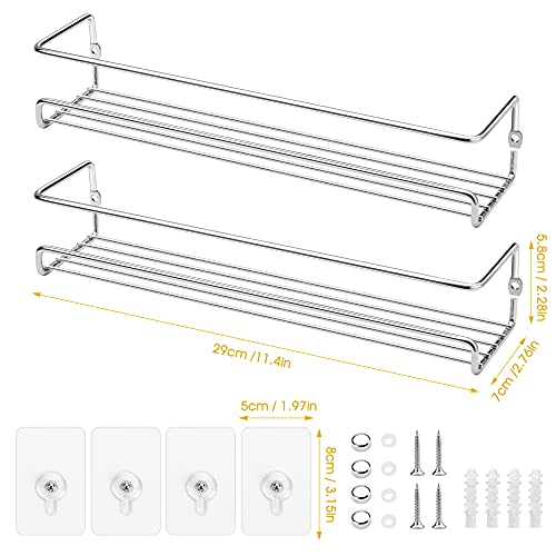 Lonian 2-Tier Wall Mounted Spice Rack Organizer, Chrome Metal Spice Shelf Storage Basket for Kitchen Cabinet/Pantry Door, Includes Drilling & No-Drilling Installation Options