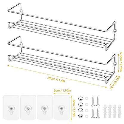 Lonian 2-Tier Wall Mounted Spice Rack Organizer, Chrome Metal Spice Shelf Storage Basket for Kitchen Cabinet/Pantry Door, Includes Drilling & No-Drilling Installation Options