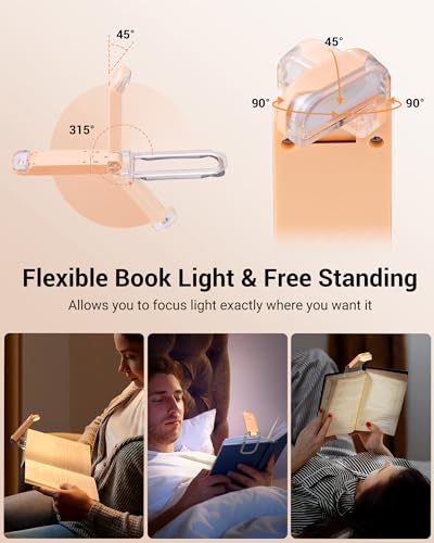 DEWENWILS USB Rechargeable Book Reading Light, LED Clip on Booklight Flexible Reading Lights in Bed, Car at Night, Warm White, Brightness Adjustable, Perfect for Bookworms, Kids (Peach Fuzz) - color: Peach Fuzz