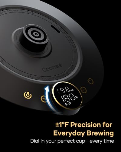 Cocinare Gooseneck Electric Kettle, ±1°F Precise Temperature Control, 1500W Fast Heating, Pour Over Coffee & Tea Kettle with Brew Timer & Keep Warm, Stainless Steel, 0.9L (Soulages Black) - color: Soulages Black