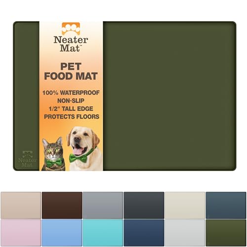 Neater Pet Brands Neater Mat Pet Mats for Food and Water, Cat & Dog Bowl Mat Waterproof Silicone, Feeding Tray, Dog Food Mats for Floors, Placemat w/Raised Edge for Under Bowls, 16” x 10”, Olive - color: Olive Green, size: 16"L x 10"W