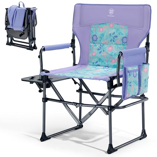 EVER ADVANCED Camping Directors' Chair with Side Table, Portable Folding with Compact Size, Heavy Duty Lawn Chair with Pocket for Camping, Lawn, Sports and Fishing, 400lbs, Purple - color: Purple, style: Classic