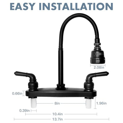 RV Kitchen Faucet,Camper RV Kitchen Sink Faucet Replacement with 2 Handles Flexible Spout 360 Swivel Rotatable Tri-Function Sprayer for Motorhomes,Travel Trailers,8 inch 2 Hole,Non-Metallic,Black - color: Black