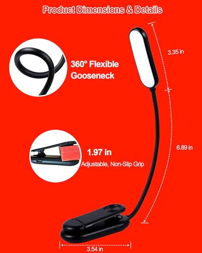 630nm Red Book Light for Reading at Night [1 Pack] - Zero Blue Light, Dimmable Reading Lights for Books in Bed, LED Book Lamp Clip on, Gift for Students Parents Nurse Studying Travel - size: Black-1 Pack
