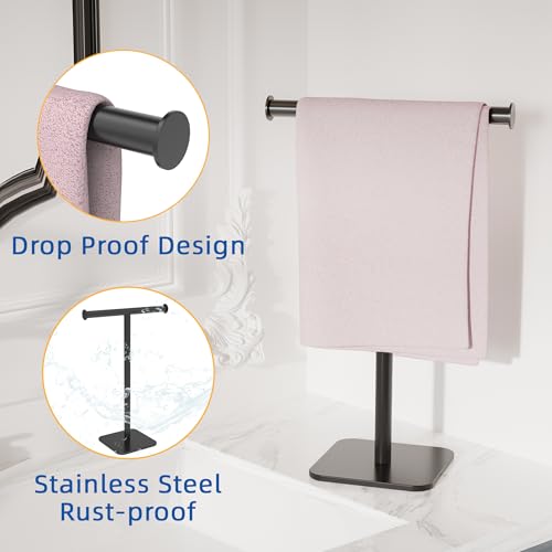 RUACQ Hand Towel Stand, 16" T-Shape Hand Towel Holder Stand for Bathroom, Kitchen and Countertop Towel Holder 304 Stainless Steel Hand Towel Rack with Weighted Base (Matte Black) - color: Matte Black, size: Tall - 16''