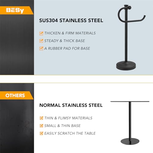 BESy 17 Inch Matte Black Stand Towel Bar Hanger Hand Towel Bar Bathroom Vanity Countertop Towel Holder Free Standing Stainless Steel Towel Ring Hardware Accessories Towel Rack - color: Matte Black