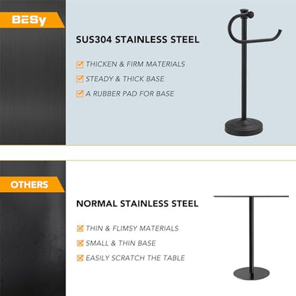 BESy 17 Inch Matte Black Stand Towel Bar Hanger Hand Towel Bar Bathroom Vanity Countertop Towel Holder Free Standing Stainless Steel Towel Ring Hardware Accessories Towel Rack - color: Matte Black