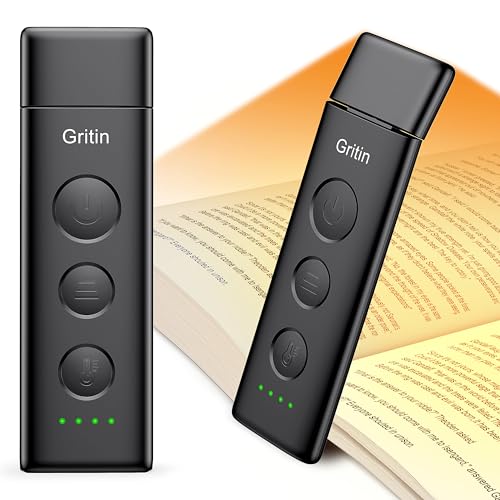 Gritin Book Light Rechargeable, Clip on LED Reading Light for Books in Bed | Eye Caring 3-Color & 5-Brightness, Stepless Dimming, Long Lasting, Compact Size Flexible Book Lamp for Bookworms-Black - color: Black