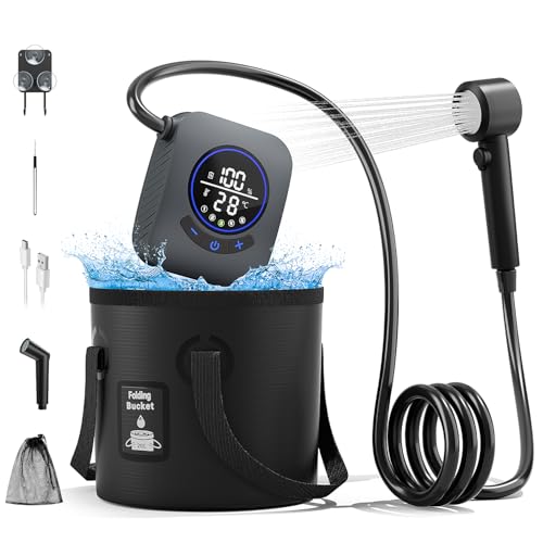 8000mAh Portable Camping Shower, Upgrade Rechargeable Electric Shower Pump with 5 Gallon Bucket, Intelligent LED Display,Portable Shower for Outdoor - color: Gray