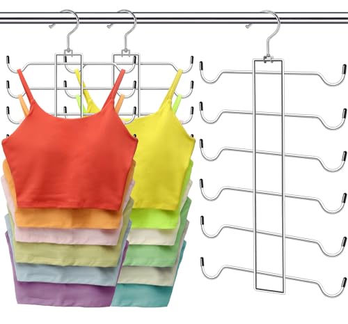 Metal Tank Top Hanger 2 Pack, Space Saving Bra Organizer with 24 Easy Access Hooks, 360° Swivel Closet Organizers and Storage, Apartment College Dorm Room Essentials, Small Space Organization Solution - color: Silver, size: 2 Pack