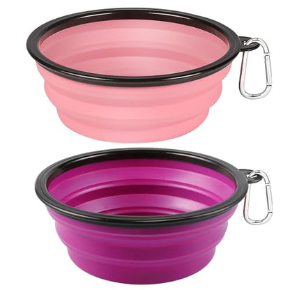 Kytely Large Collapsible Dog Bowls 2 Pack, 34oz Foldable Dog Travel Bowl, Portable Pet Water Food Bowl with Clasp, Pet Cat Feeding Cup Dish for Traveling, Walking, Hiking (Pink+Purple) - color: Purple & Pink