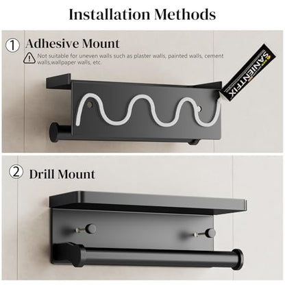 Black Paper Towel Holder with Shelf, Wall Mount Paper Towel Holder for Bathroom Kitchen, Hand Towel Rack Holder,Paper Roll Holder with Self Adhesive & Screw,RV - color: Black Pro