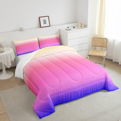 Feelyou Ombre Comforter King, Pink Purple Gradient Duvet Set - 3Pcs - color: Multi 02, size: King