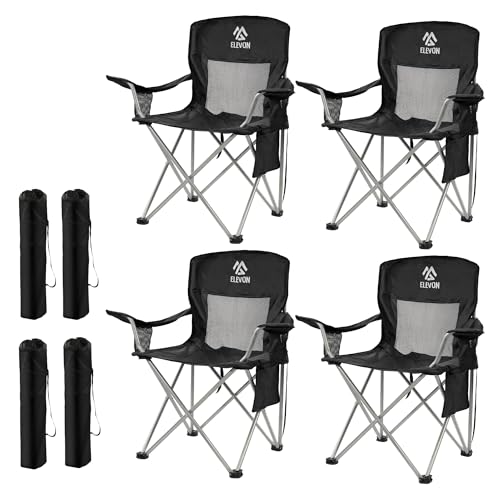 Elevon Camping Chair, Portable Folding Outdoor Chair with Arms, Cup Holder and Carry Bag - color: Midnight-4 Pack