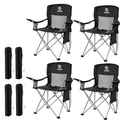 Elevon Camping Chair, Portable Folding Outdoor Chair with Arms, Cup Holder and Carry Bag - color: Midnight-4 Pack