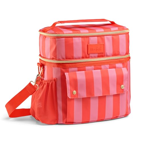 Fit & Fresh Sidekick Insulated Cooler Bag – Dual Compartment Leakproof Soft Sided Lunch Cooler, Small Cooler Bag with Crossbody Strap, 15 Can Capacity for Work, Beach & Travel, Daiquiri Cabana Stripe - color: Daiquiri Cabana Stripe