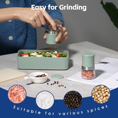 vzaahu Small Salt and Pepper Grinder Set,Green Mini Portable Refillable Spice Mills for Home, Travel, RV & Outdoor Dining,Adjustable Grinding Coarseness - color: Green