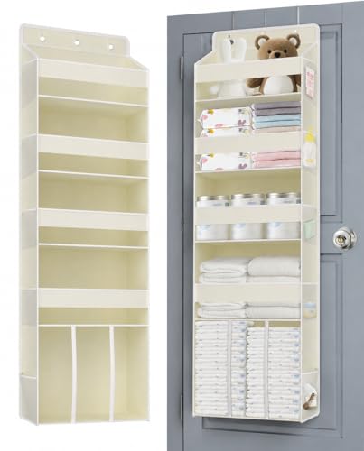 TAHAVICE 5-Tier Over The Door Organizer with 10 Mesh Pockets | Large Capacity Hanging Closet Storage for Baby Diapers, Toys, Nursery& Newborn Essentials (Beige) - color: Beige