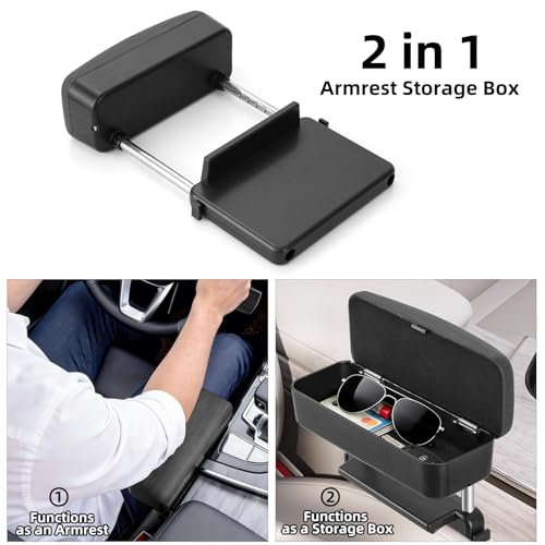 Rupse Car armrest Storage Box,Car Center Console armrest Box,Forearm Wrist Support Adjustable Armrest for Most Car Models - style: Wood grain black