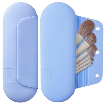 AGIKET Silicone Makeup Brush Holder Travel Cosmetic Bag：Soft Portable Cosmetic Face Brushes Holder with Upgrade Anti-Fall Out Magnetic Closure, Large Travel Makeup Brush Case - Blue - color: Blue, style: Brush Holder