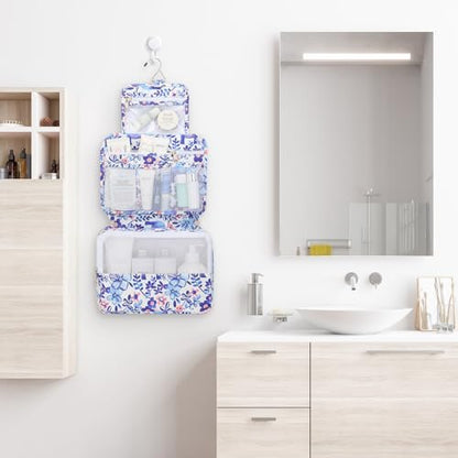 Mossio Hanging Toiletry Bag with Sturdy Hook - Large Portable Cosmetic Makeup Travel Organizer for Men & Women - color: Flower Elephant