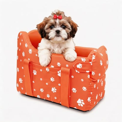 Center Console Dog Car Seat, Tomato Red | Safe Travel for Small Dogs Under 15 lbs, Detachable Washable Pet Carrier, Storage Pockets, Safety Leash - color: Tomato Red