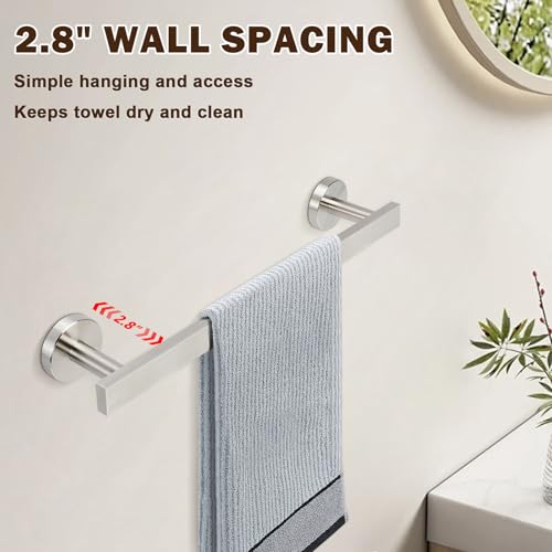 16 Inch Bath Towel Bar (13" Usable Length), SUS304 Stainless Steel Towel Rack Holder Wall Mounted, Modern Shower Rod for Compact Bathroom Kitchen Home Decor (Brushed Nickel)