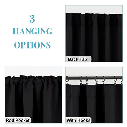 RYB HOME RV Camper Curtains 24 inches Length - Blackout Insualting Privacy Curtains for Basement Cafe Cabinet Tiers Drapes, 34 Width x 24 Length, 2 Panels, Black - color: Black, size: 34"W x 24"L (Pack of 2)